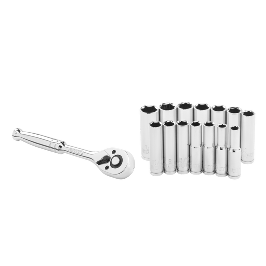 15 PC. 1/4" Drive Deep Socket Set with Rachet