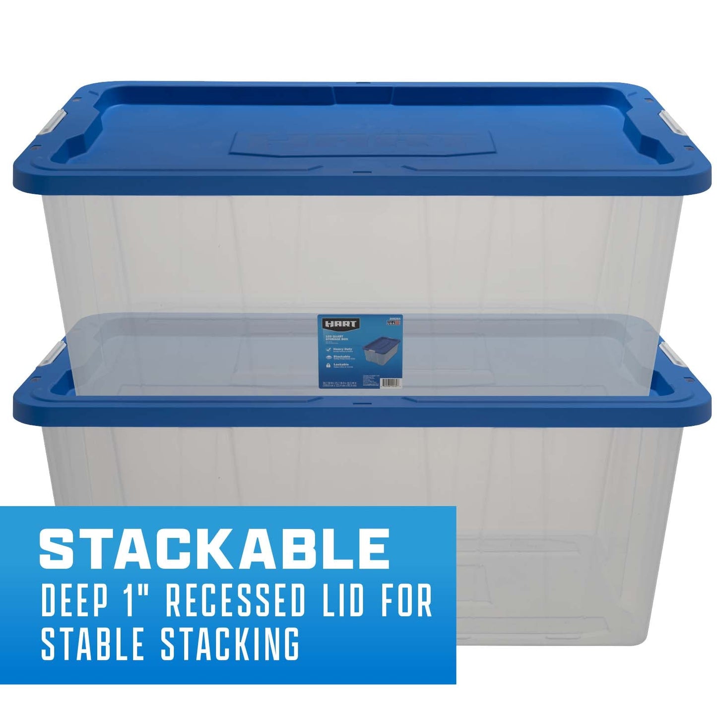 160 Qt Clear Latching Plastic Storage Tote with Blue Lid - Set of 3