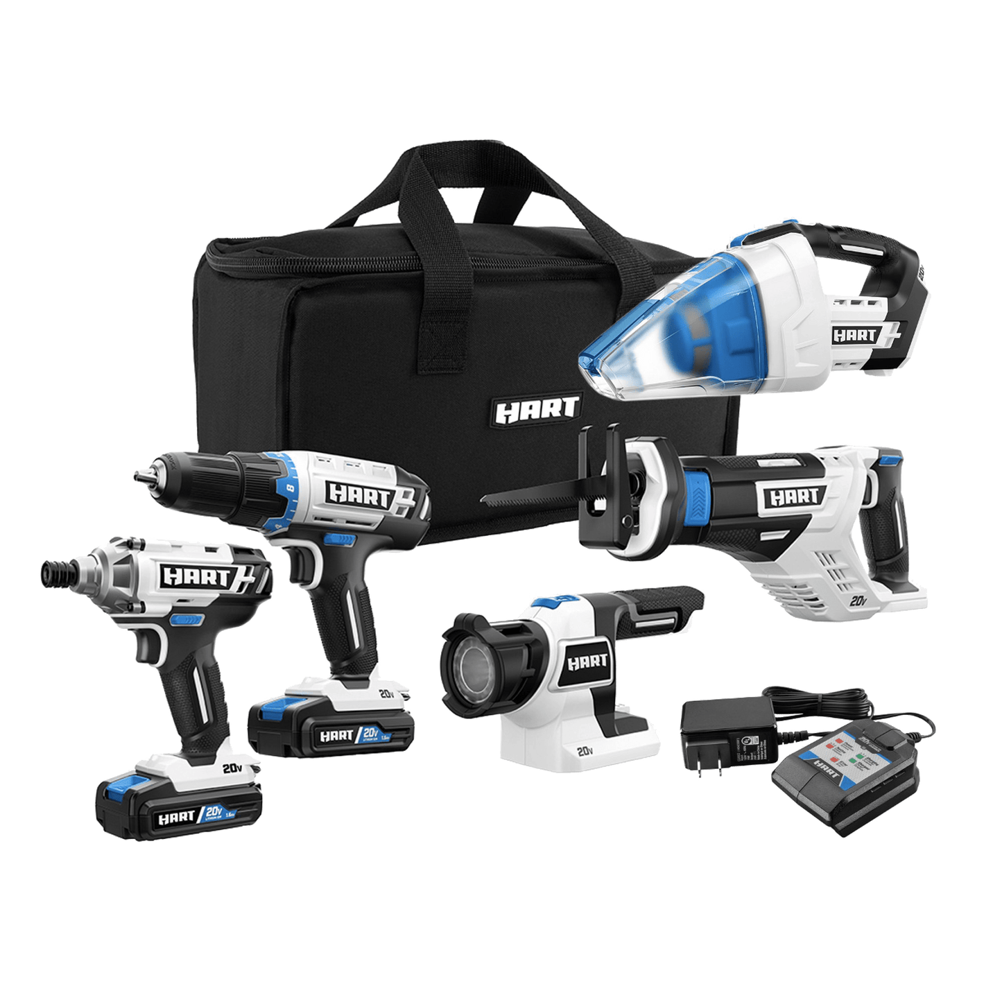 20V 5-Tool Combo Kit (1/2" Drill/Driver, Impact/Driver, Reciprocating Saw, LED Light, Hand Vac)