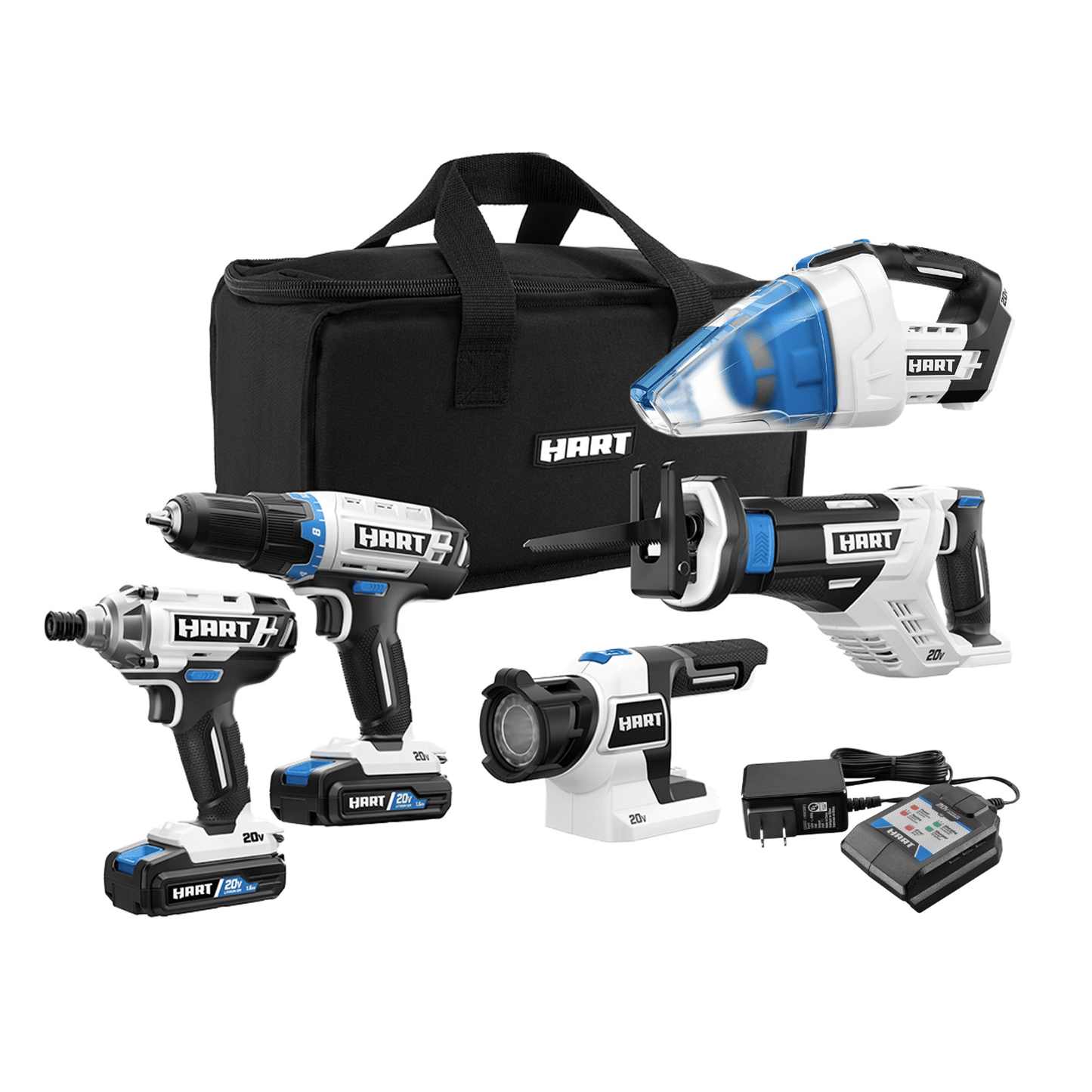 20V 5-Tool Combo Kit (1/2" Drill/Driver, Impact/Driver, Reciprocating Saw, LED Light, Hand Vac)