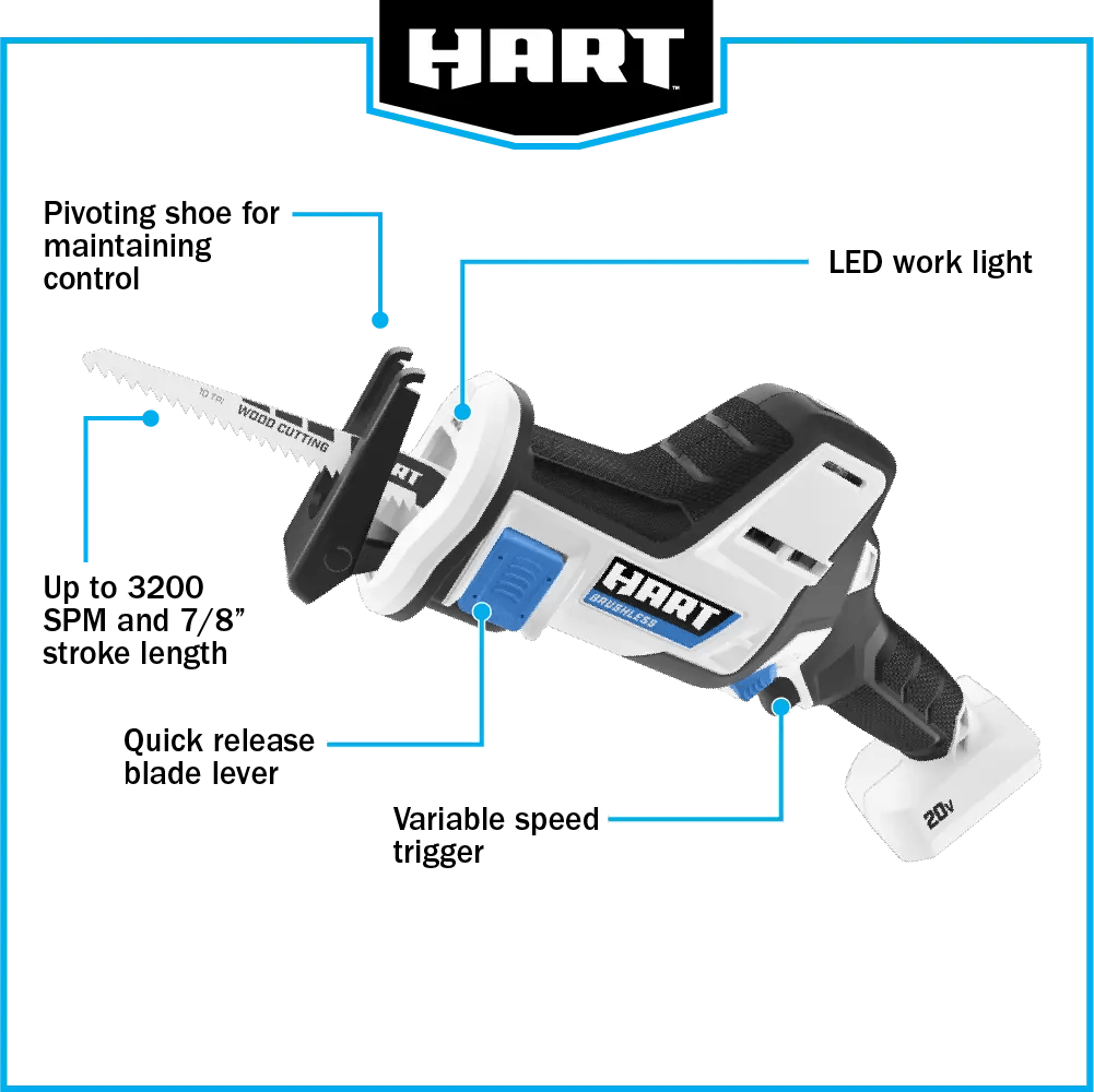 20V Brushless One-Handed Reciprocating Saw (Battery & Charger Not Included)