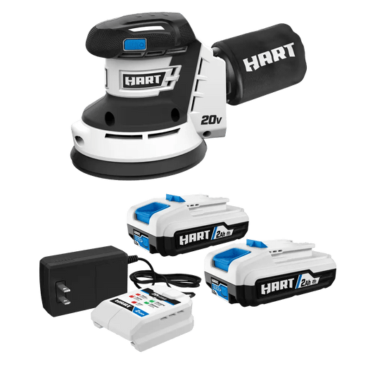 20V Random Orbit Sander with 2-Pack 2Ah Battery and Charger Starter Kit Bundle