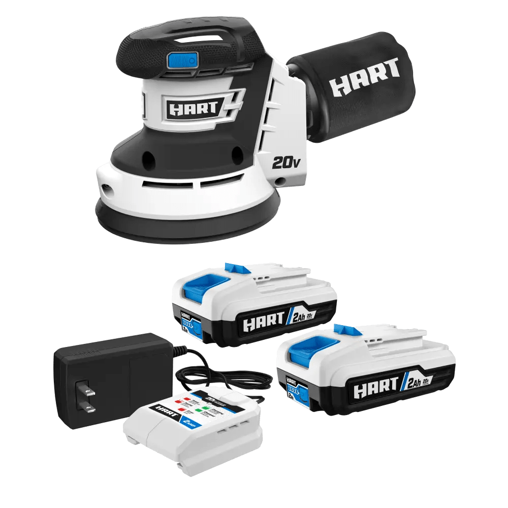 20V Random Orbit Sander with 2-Pack 2Ah Battery and Charger Starter Kit Bundle