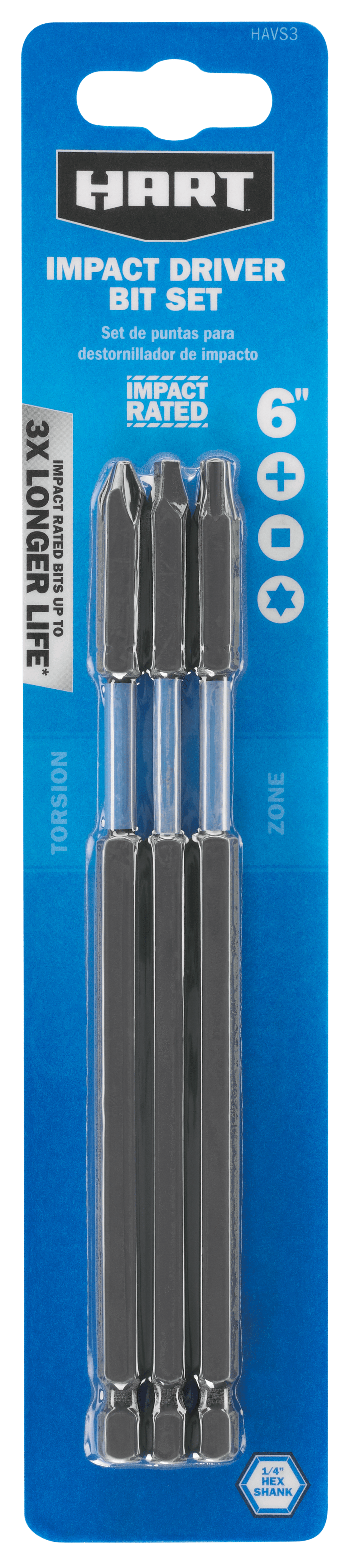 3 PC. 6" Impact Driver Bit Set