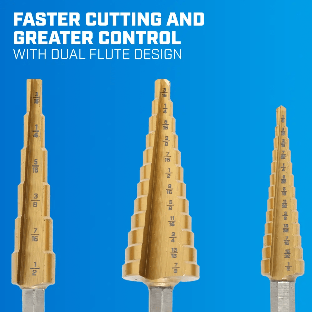 3 PC. Titanium Step Drill Bit Set