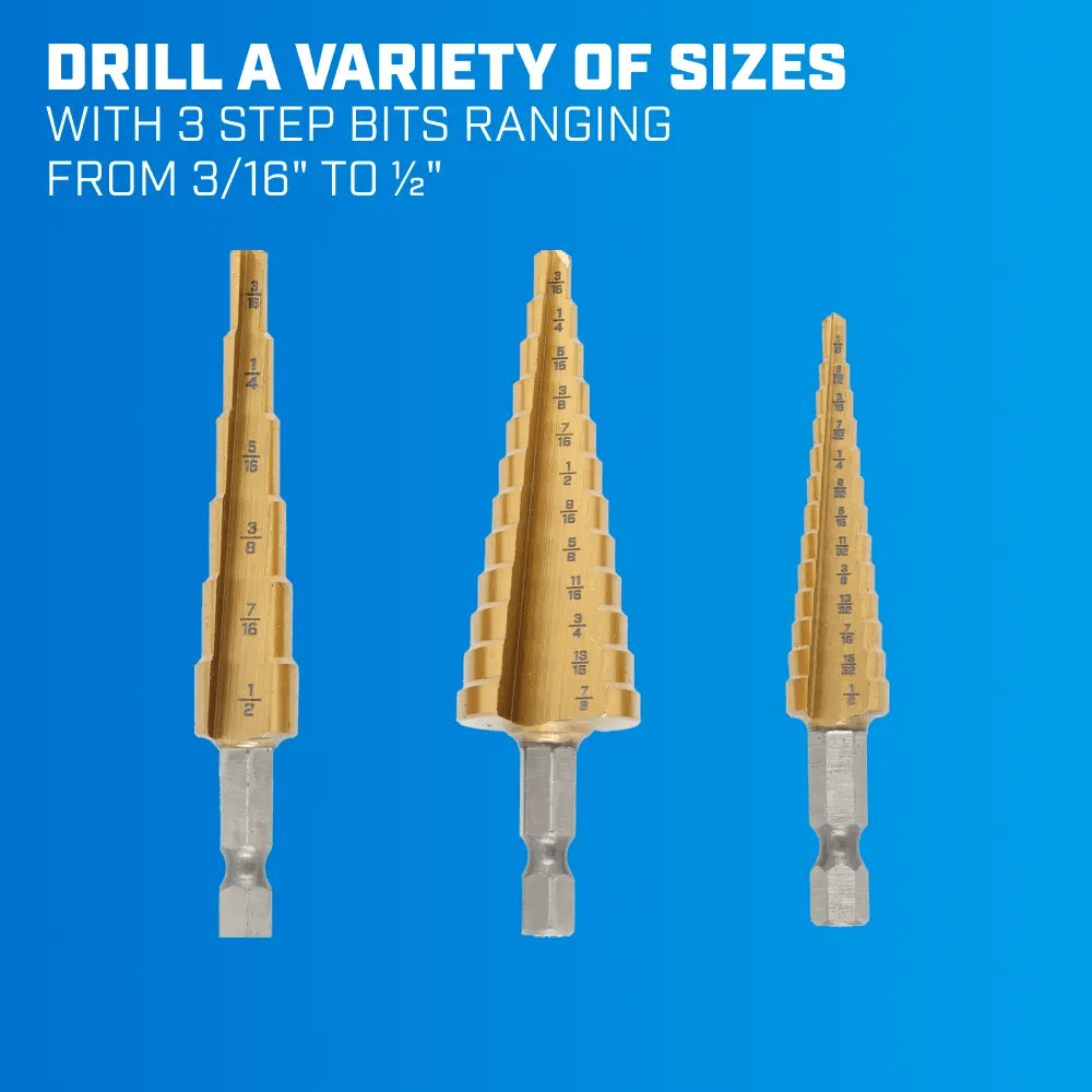 3 PC. Titanium Step Drill Bit Set