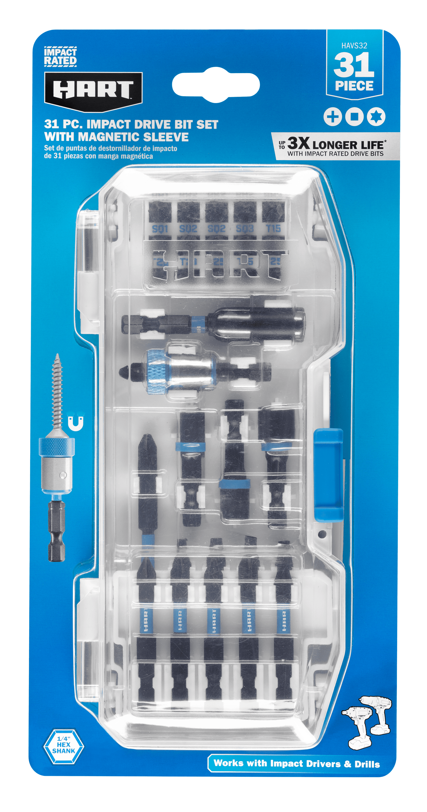 31 PC. Impact Drive Bit Set w/ Magnetic Sleeve