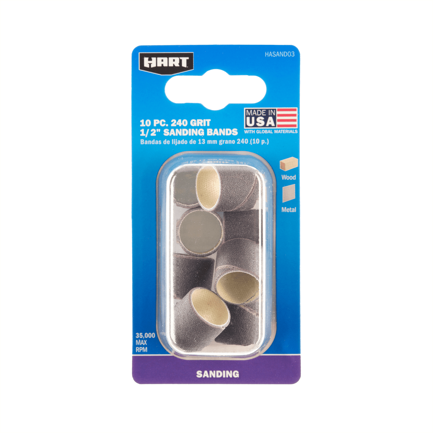 10 PC 240-Grit 1/2" Sanding Bands