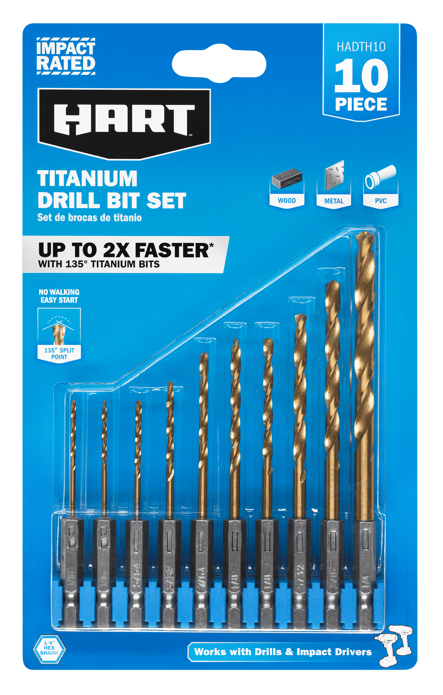 10 PC. Hex Shank Titanium Drill Bit Set