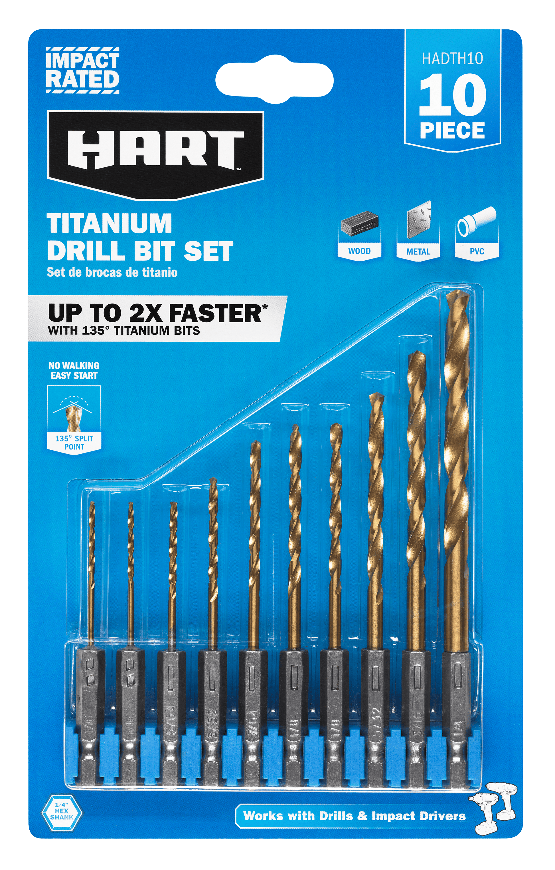 10 PC. Hex Shank Titanium Drill Bit Set