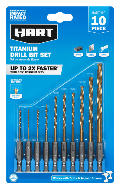 10 PC. Hex Shank Titanium Drill Bit Set