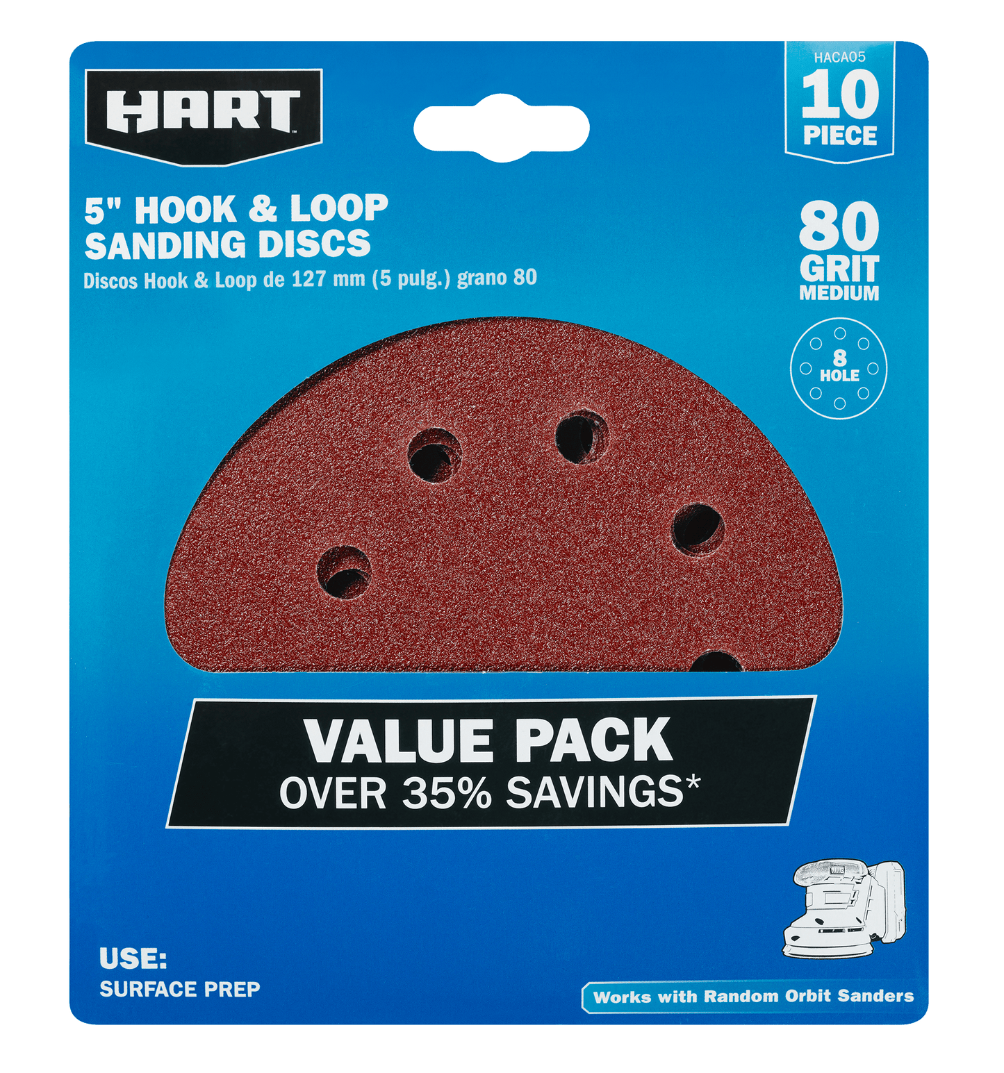 10 Piece 5" Hook & Loop Sanding Discs - 80 Grit