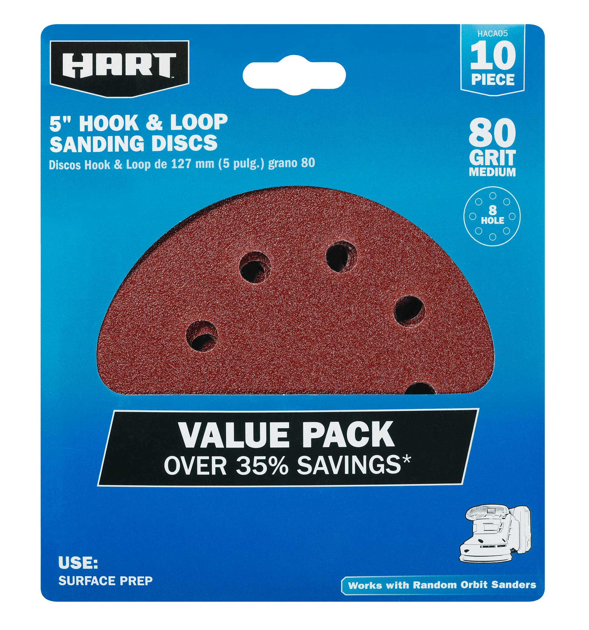 10 Piece 5" Hook & Loop Sanding Discs - 80 Grit