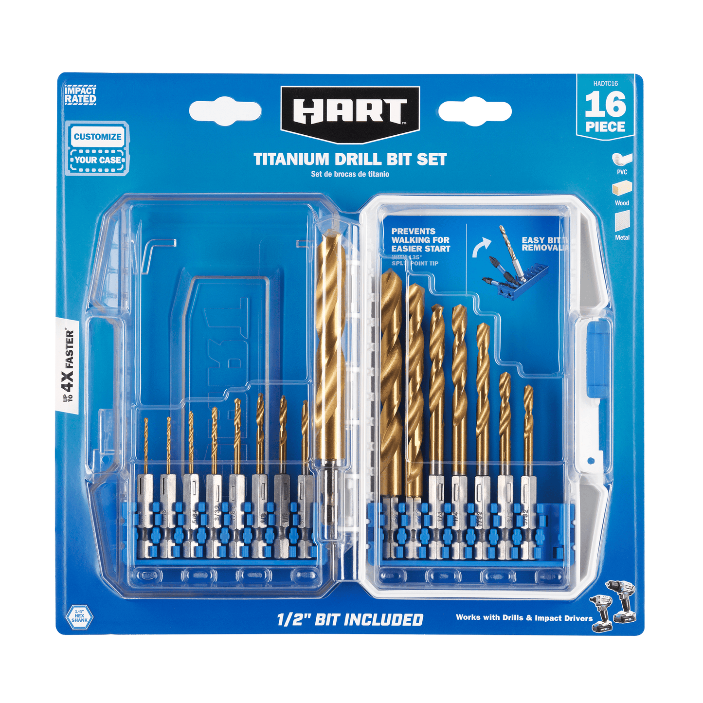 16 PC Titanium Drill Bit Set