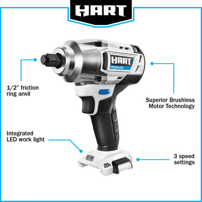 20V 1/2" Battery Powered Brushless Impact Wrench (Battery and Charger Not Included)