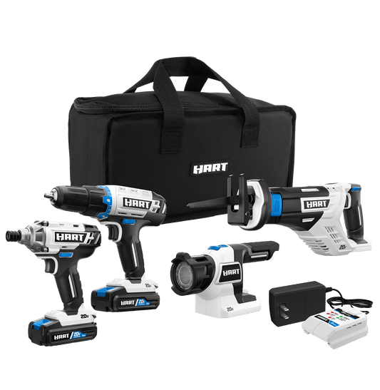 20V 4-Tool Combo Kit (1/2" Drill/Driver, Impact Driver, Reciprocating Saw, LED Light, (2) 1.5Ah Lithium-Ion Batteries)