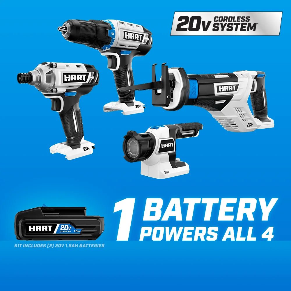 20V 4-Tool Combo Kit (1/2" Drill/Driver, Impact Driver, Reciprocating Saw, LED Light, (2) 1.5Ah Lithium-Ion Batteries)