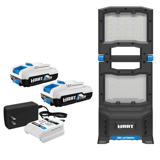 20V Hybrid LED Panel Light, 2,000 Lumens with 2-Pack 2Ah Battery and Charger Starter Kit Bundle