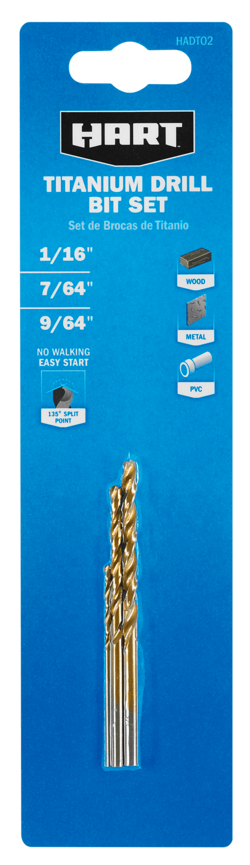 3 PC. Titanium Drill Bit Set (1/16", 9/64", 7/64")