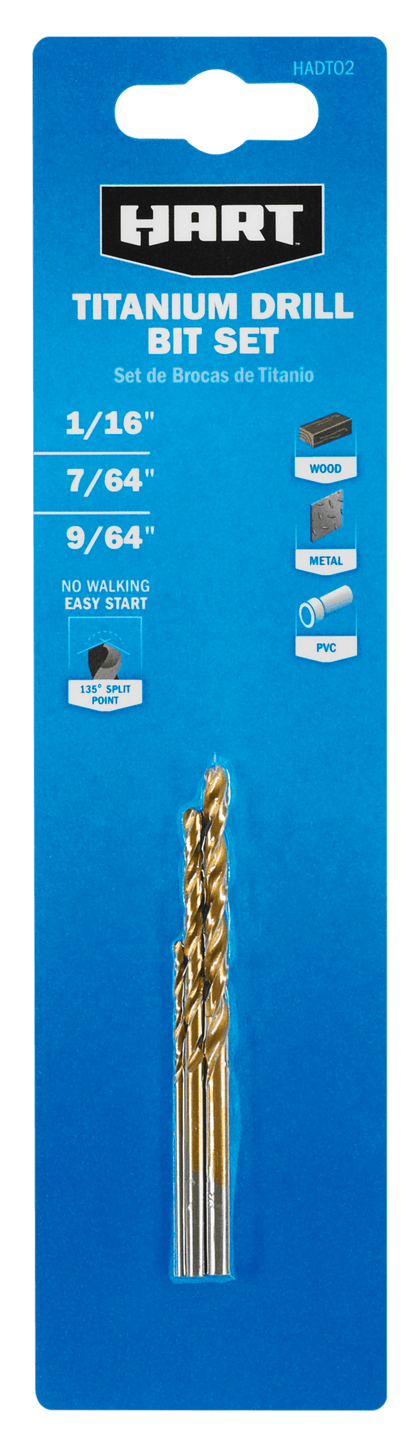 3 PC. Titanium Drill Bit Set (1/16", 9/64", 7/64")