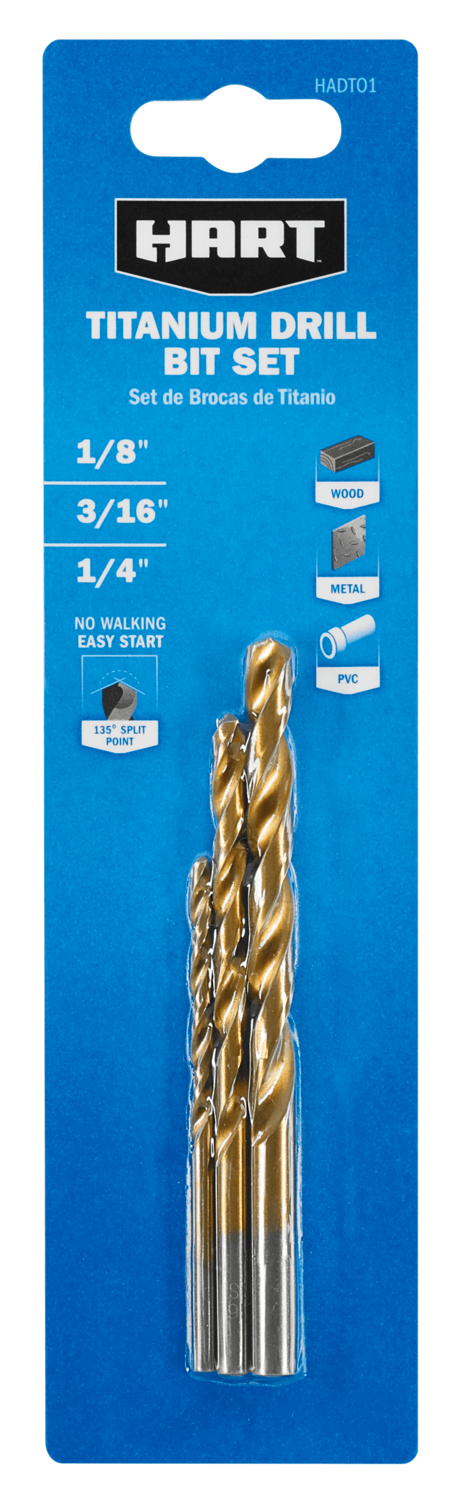 3 PC. Titanium Drill Bit Set (1/8", 3/16", 1/4")