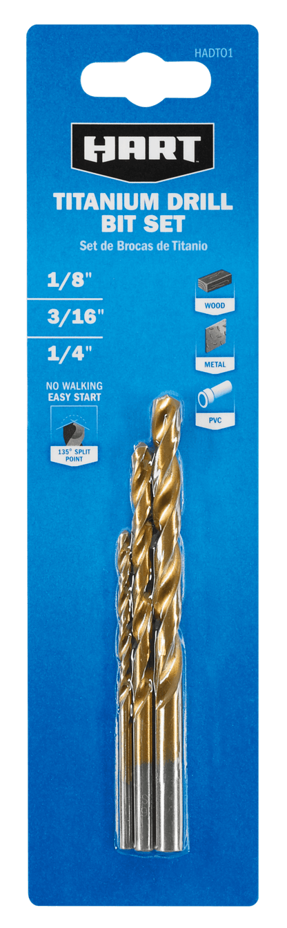 3 PC. Titanium Drill Bit Set (1/8", 3/16", 1/4")