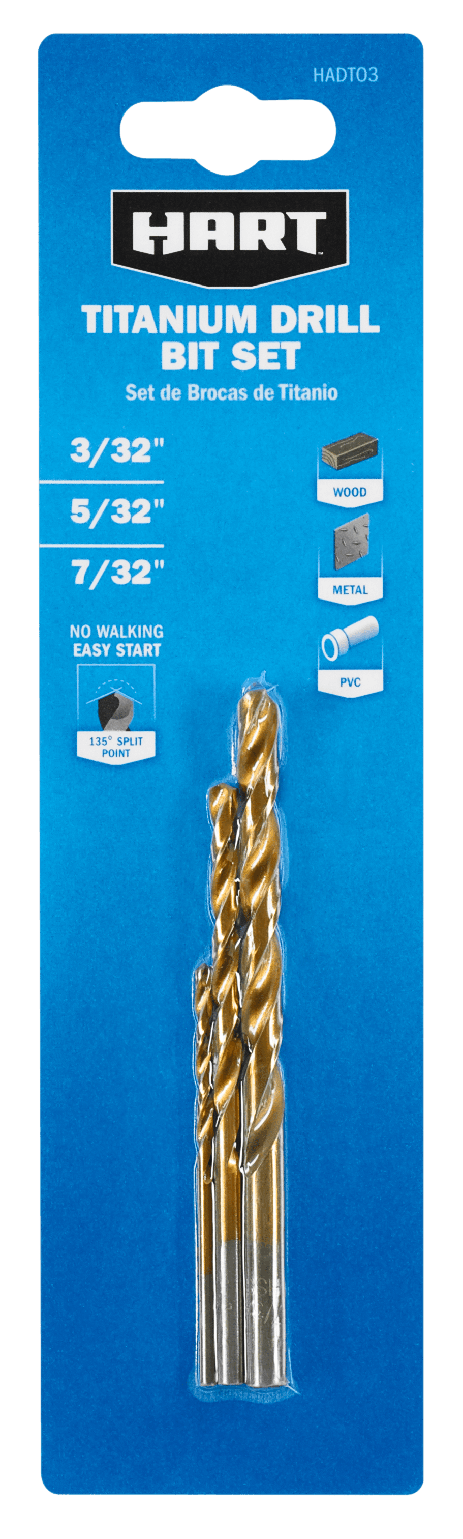 3 PC. Titanium Drill Bit Set (5/32", 7/32", 3/32)