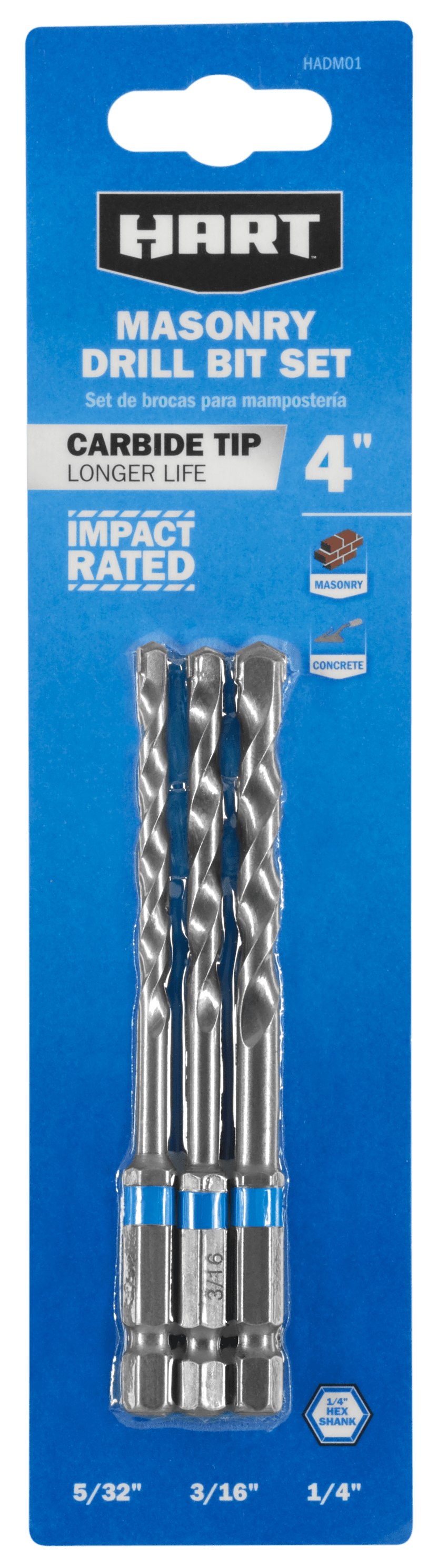 4" Masonry Hex Shank Drill Bit Set