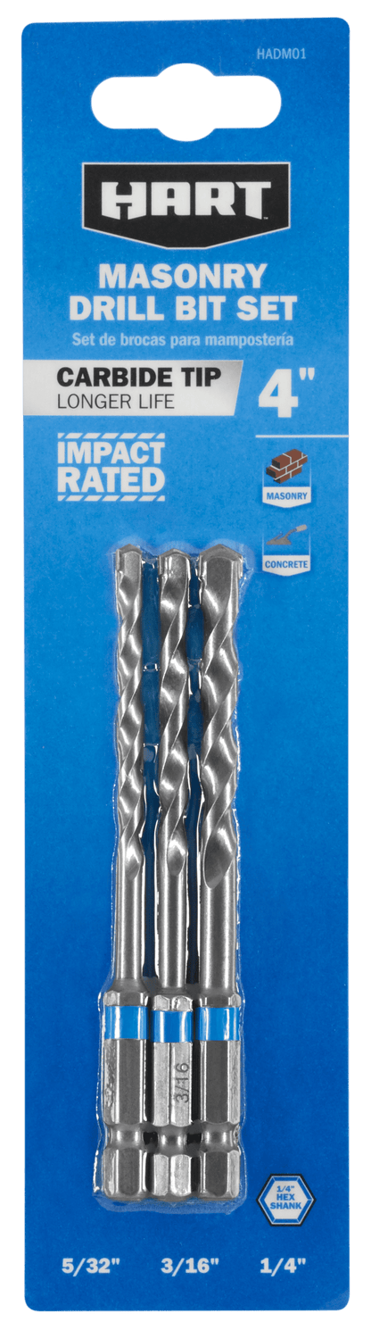 4" Masonry Hex Shank Drill Bit Set