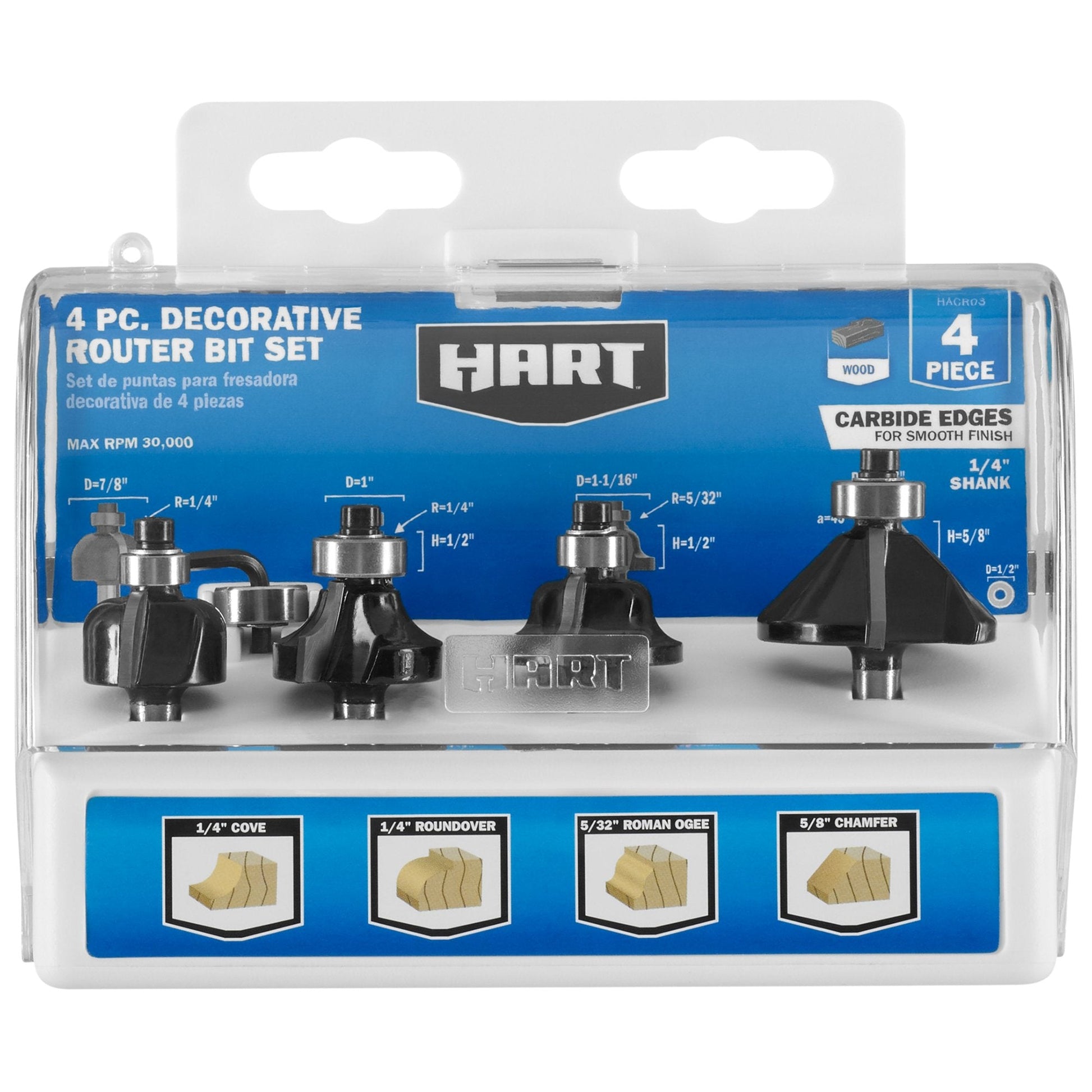 4 PC. Decorative Router Bit Set