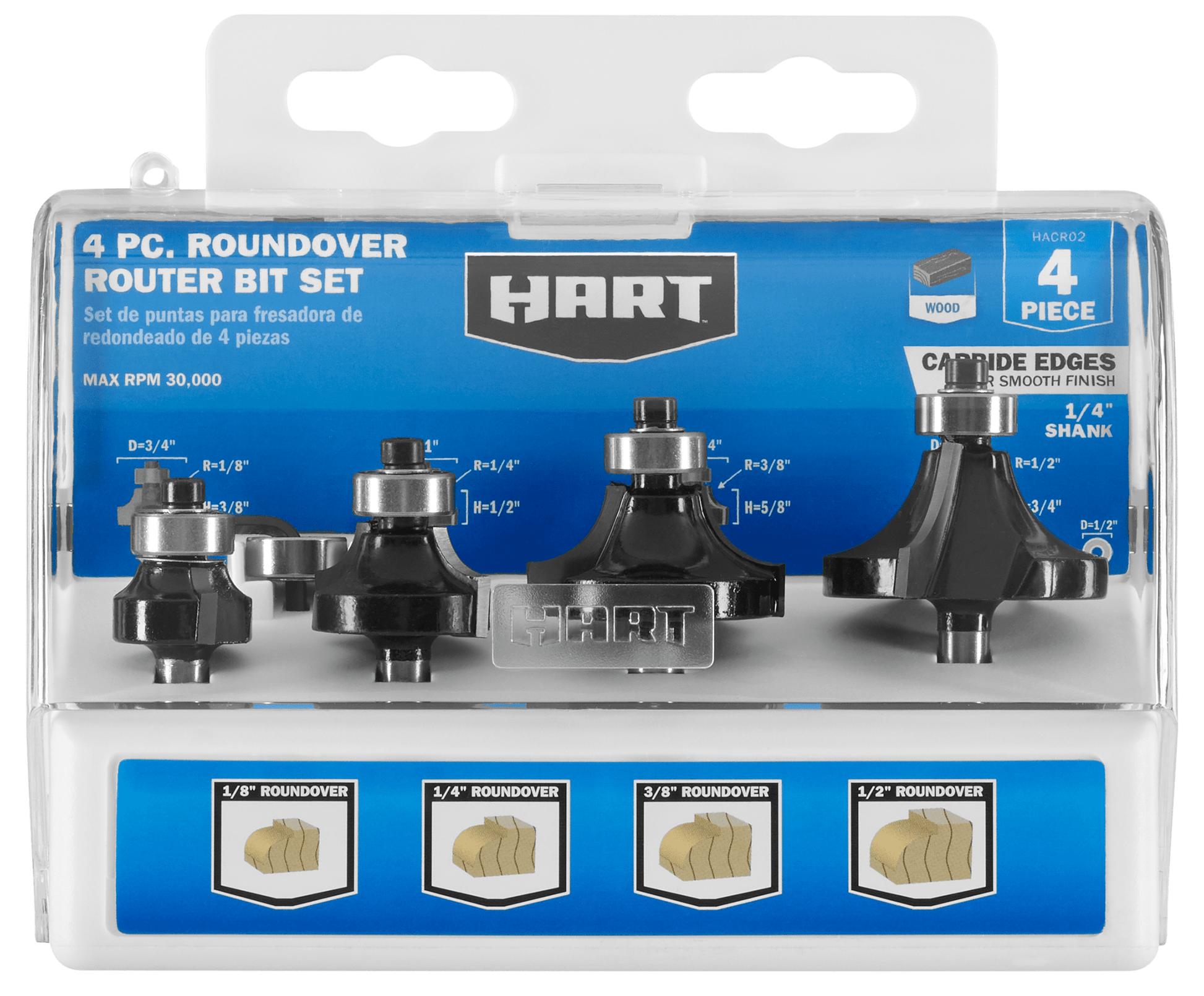 4 PC. Roundover Router Bit Set