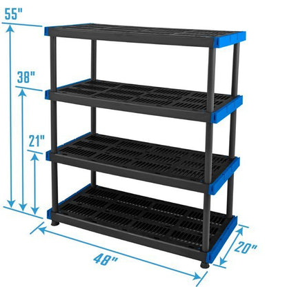 4-Tier Heavy-Duty 20"x 48" Interlocking Plastic Shelving