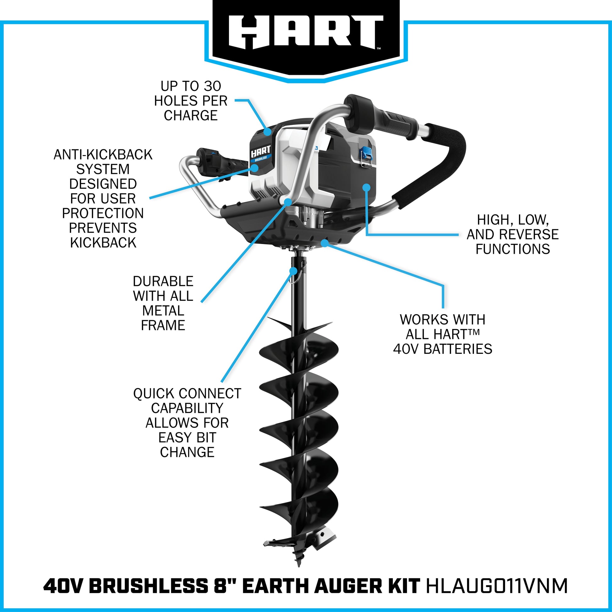 40V 8" Brushless Battery Powered Auger Kit