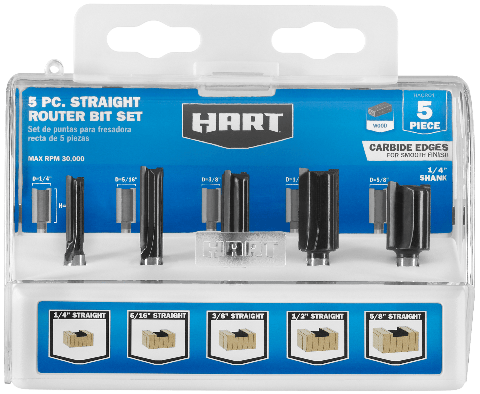 5 PC. Straight Router Bit Set